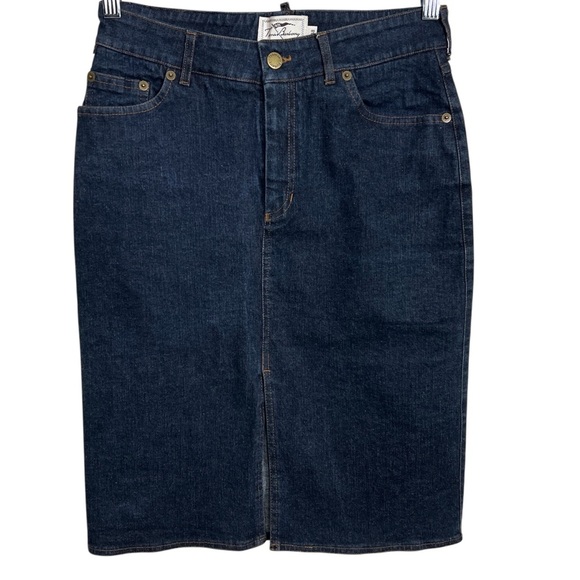 Thomas Burberry Denim Pencil Skirt Blue Size US 6 High Waist Dark Wash Classic - Picture 1 of 8